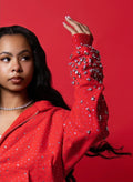 RED ROSE RHINESTONE ZIP UP