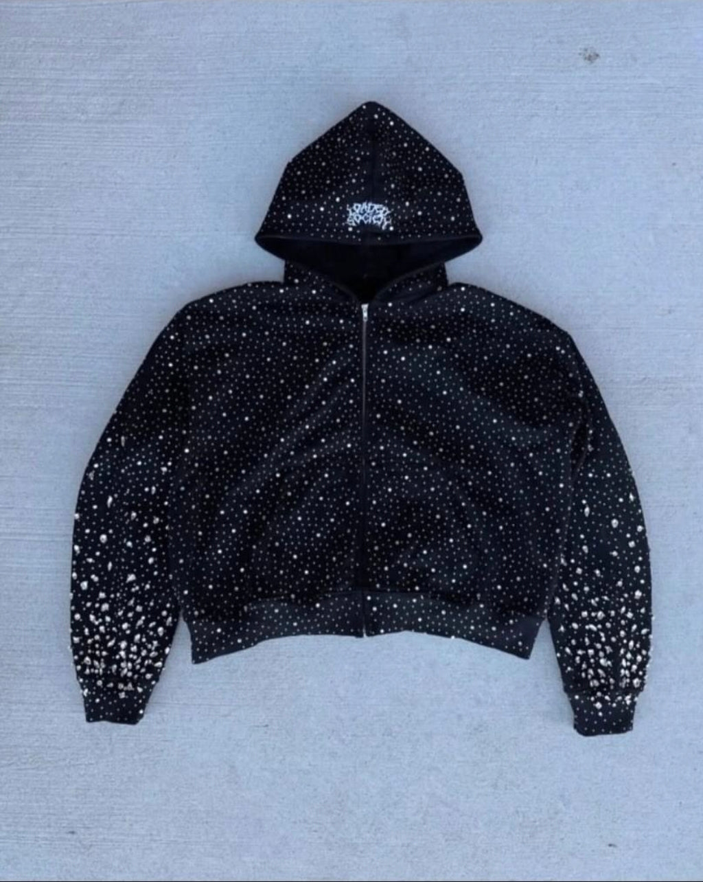 BLACK RHINESTONE ZIP UP