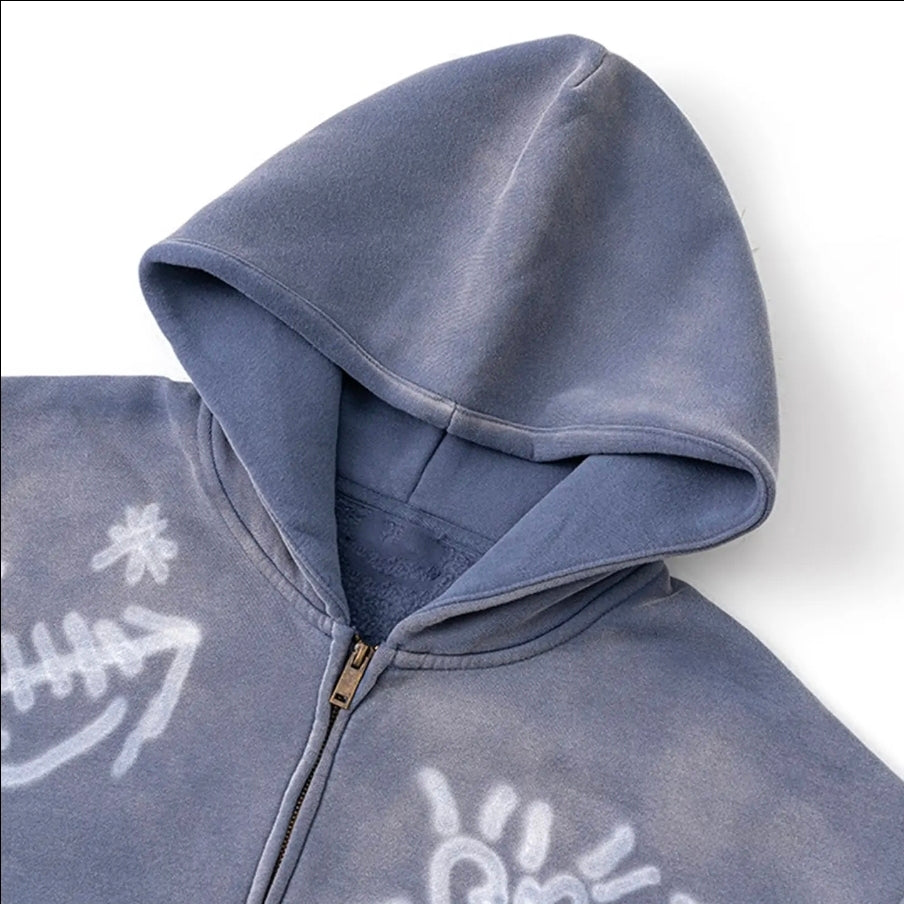 Grey Graffiti Zip Up