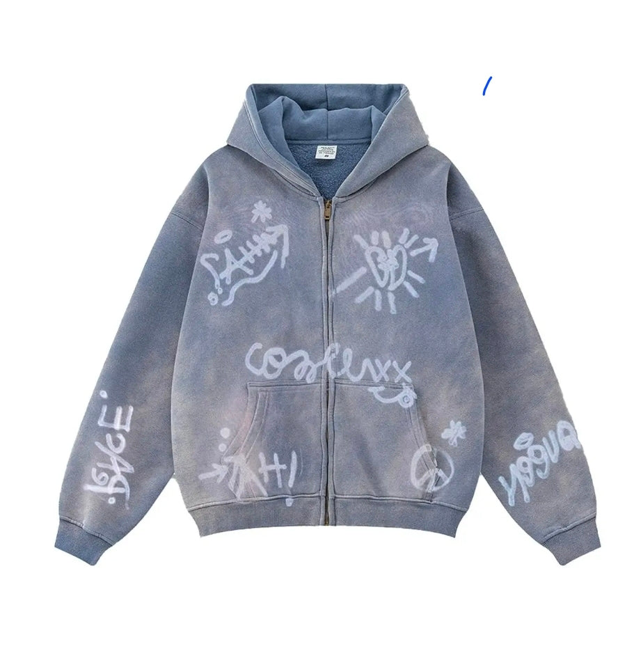 Grey Graffiti Zip Up